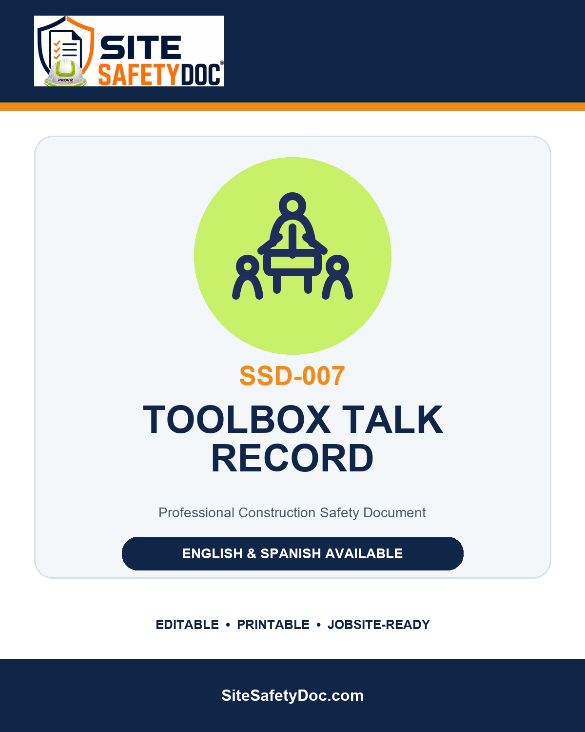 SSD-007 30-Topic Construction Toolbox Talk Library product cover