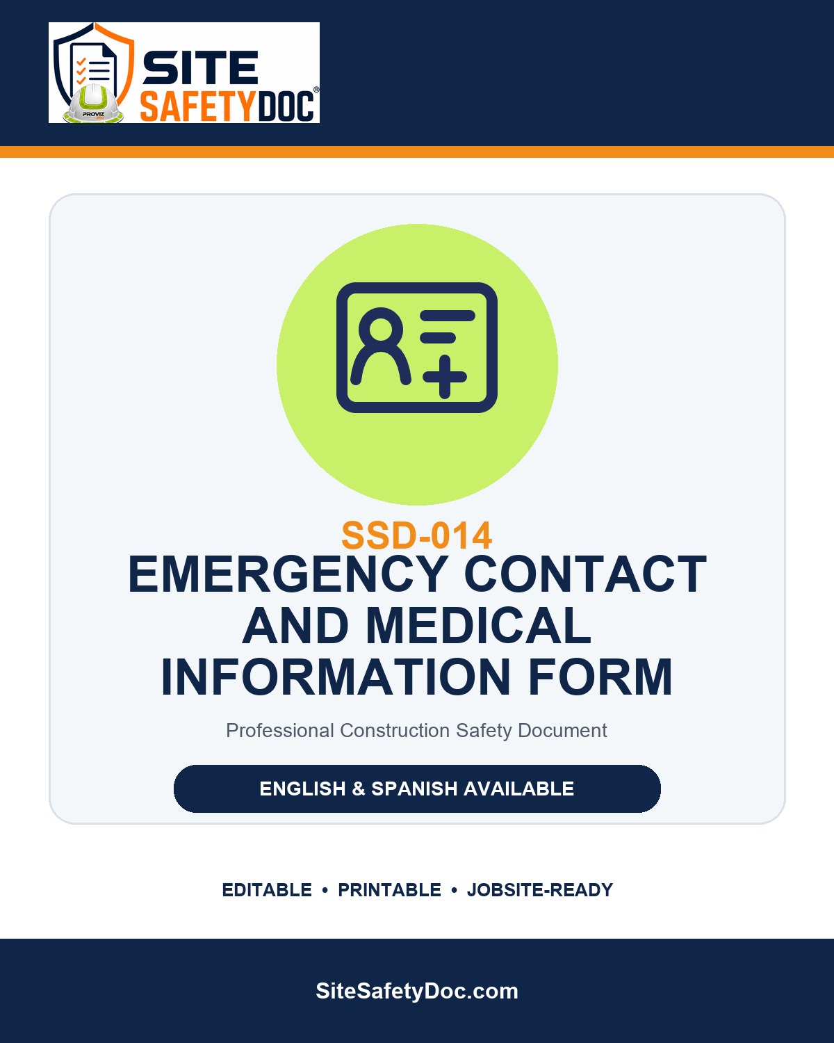SSD-014 Emergency Contact & Medical Information Form product cover