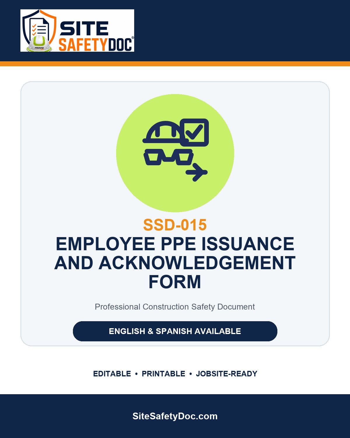 SSD-015 Employee PPE Issuance & Acknowledgement product cover